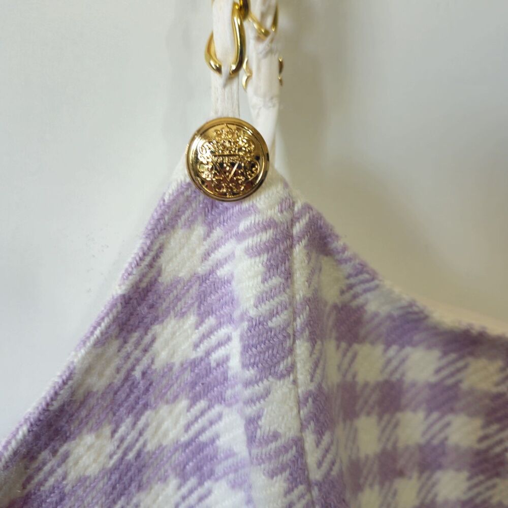 GUESS Caroline Tweed Mini Dress Purple Gingham Chain Strap Size 6 Chic - Picture 5 of 16
